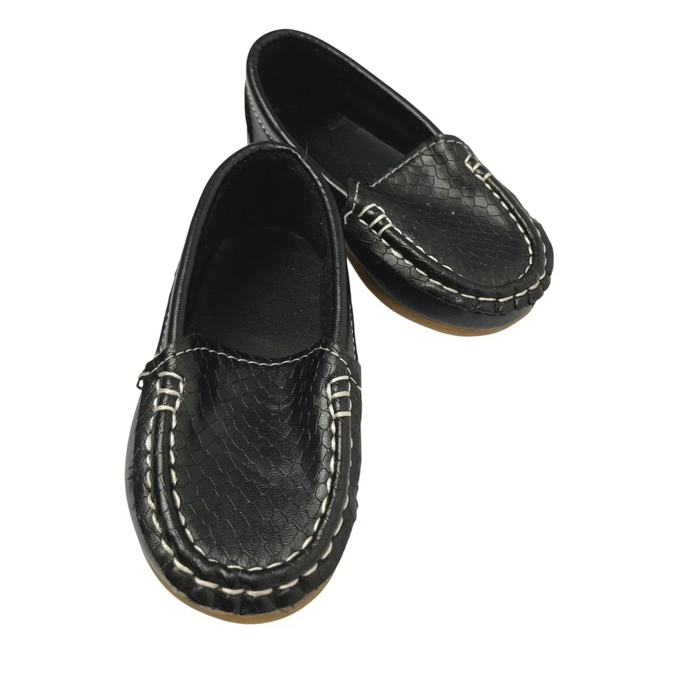 Kids Black Faux Leather Snake Print Loafers Slip On‎ Shoes Toddler Size 7/7.5